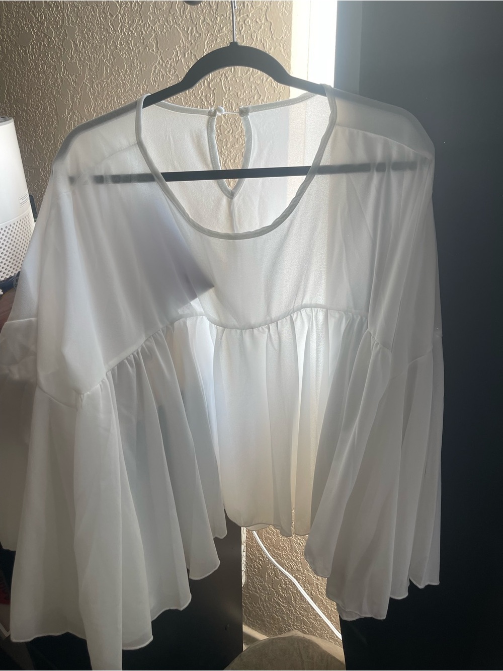 White Women's Sheer Bell Sleeve Blouse